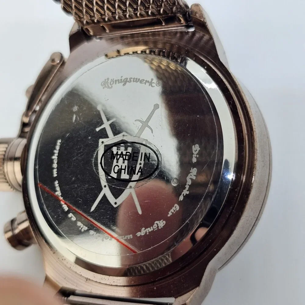 KONIGSWERK Men's Watch 45MM Large Case Black Dial‎ Brown Mesh Bands New Battery